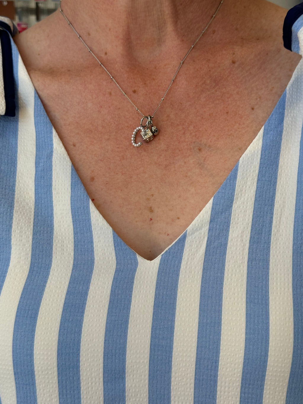 Blue and White Stripe Tie Dress with Navy Trim