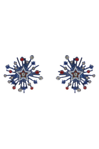 Fireworks American Flag Enamel Stone Post Earrings