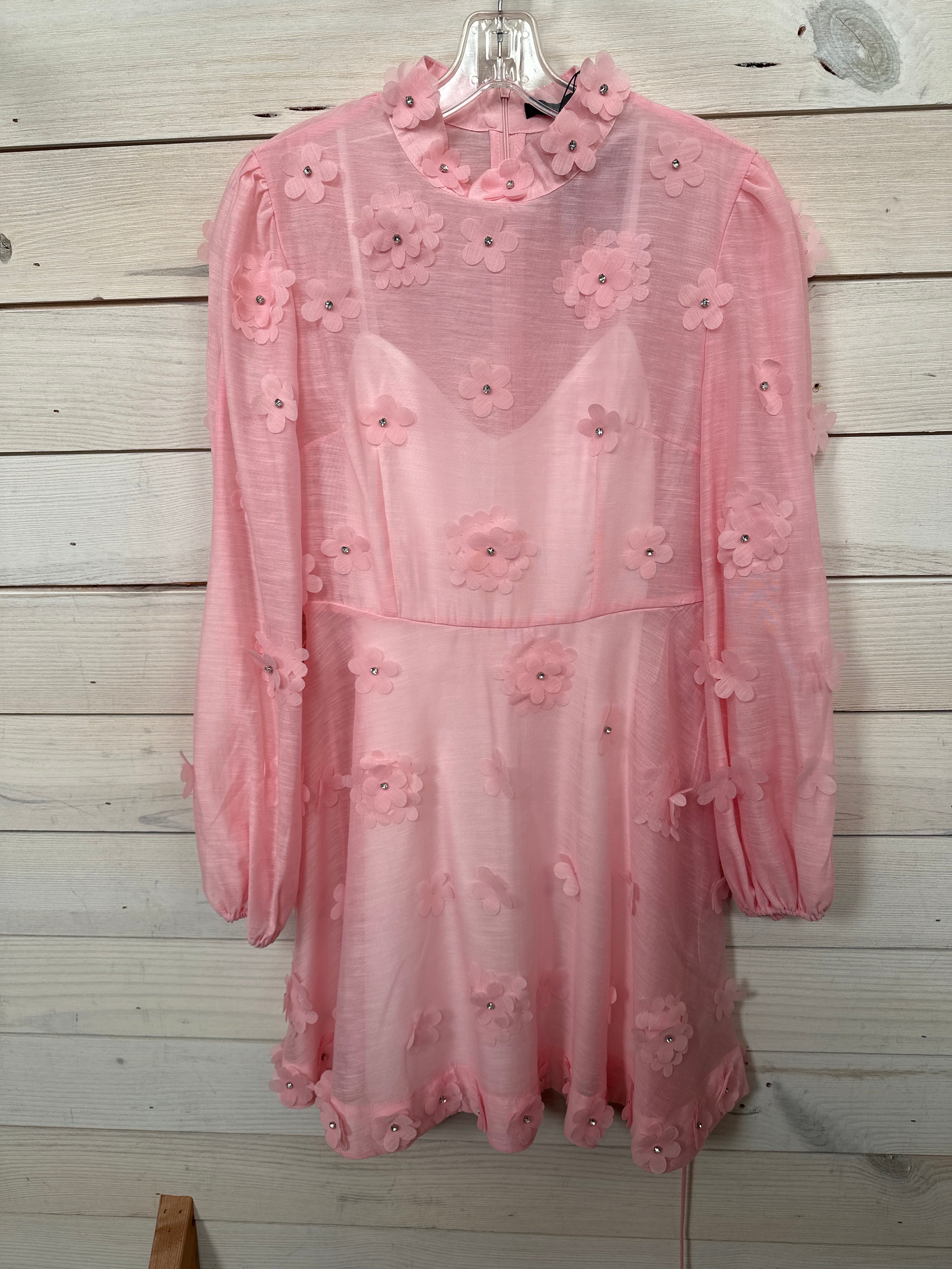 PINK LONG SLV DRESS W/FLOWERS