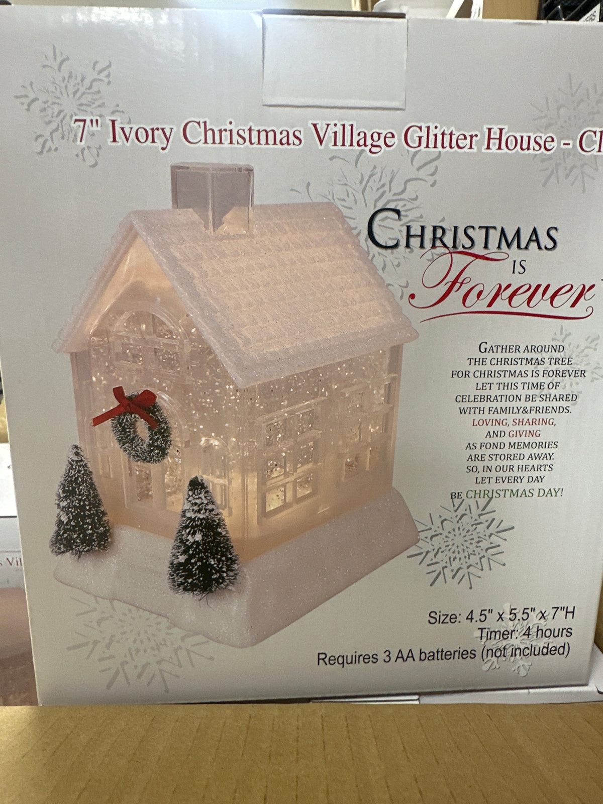 7" IVORY CHRISTMAS VILLAGE GLITTER HOUSE