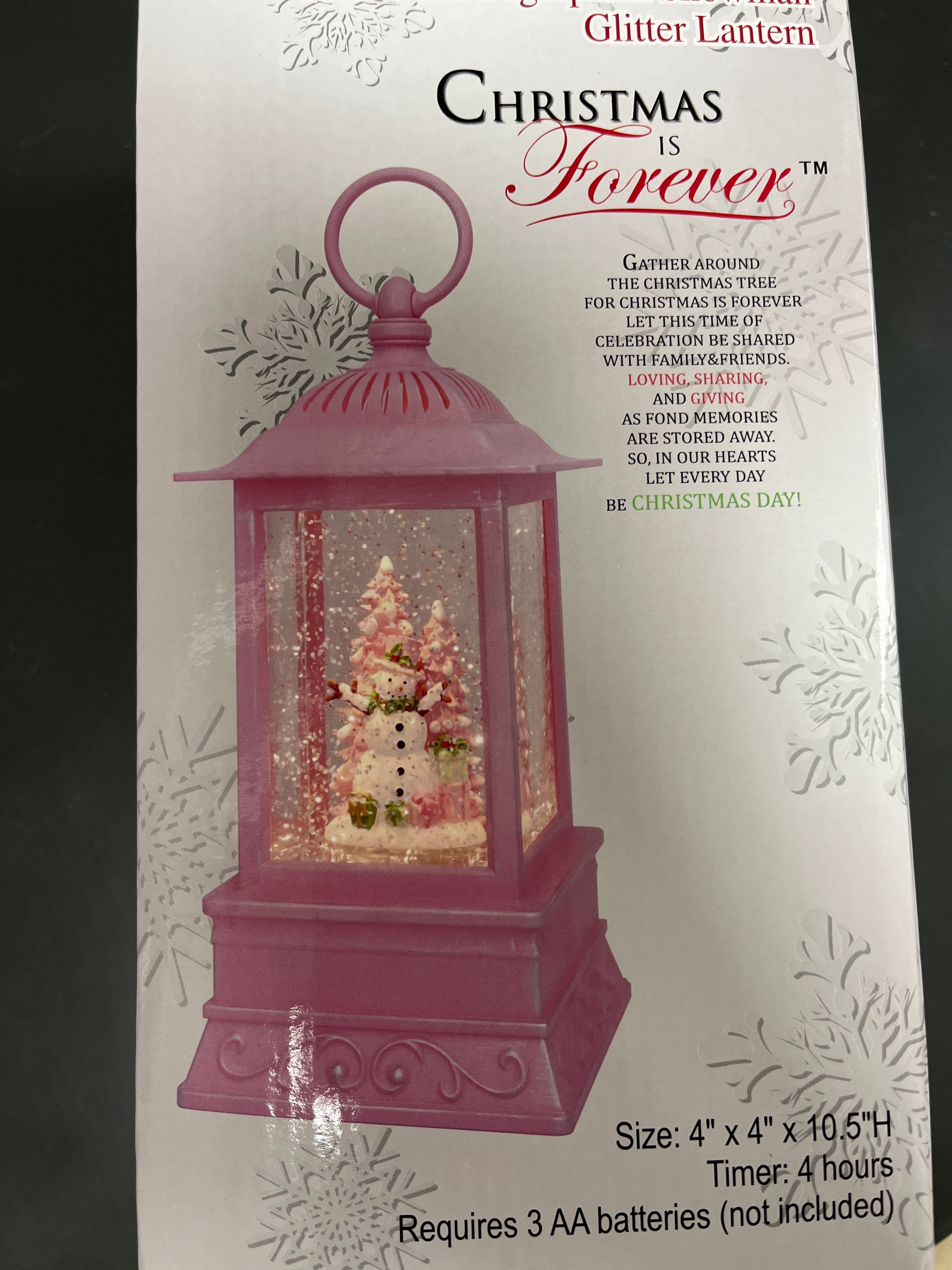 10.5" PINK SUGARPLUM SNOWMAN GLITTER LANTERN