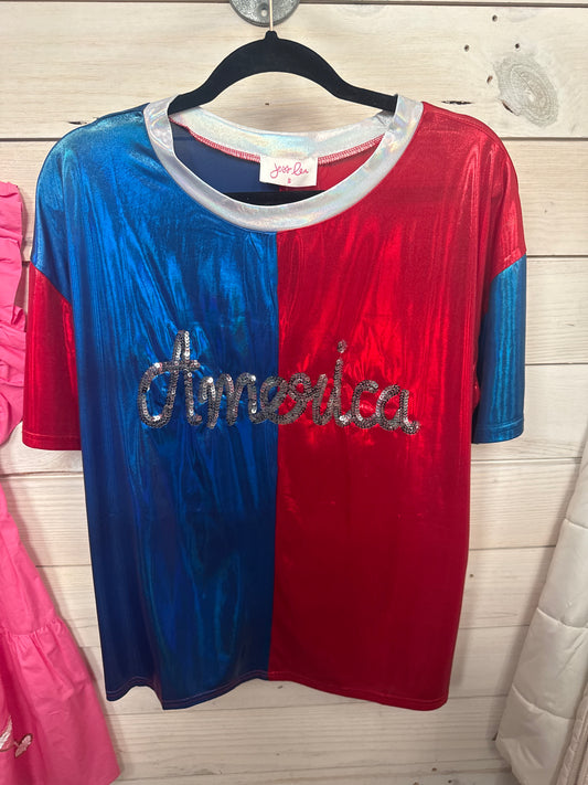 METALLIC AMERICA SPLIT TEE