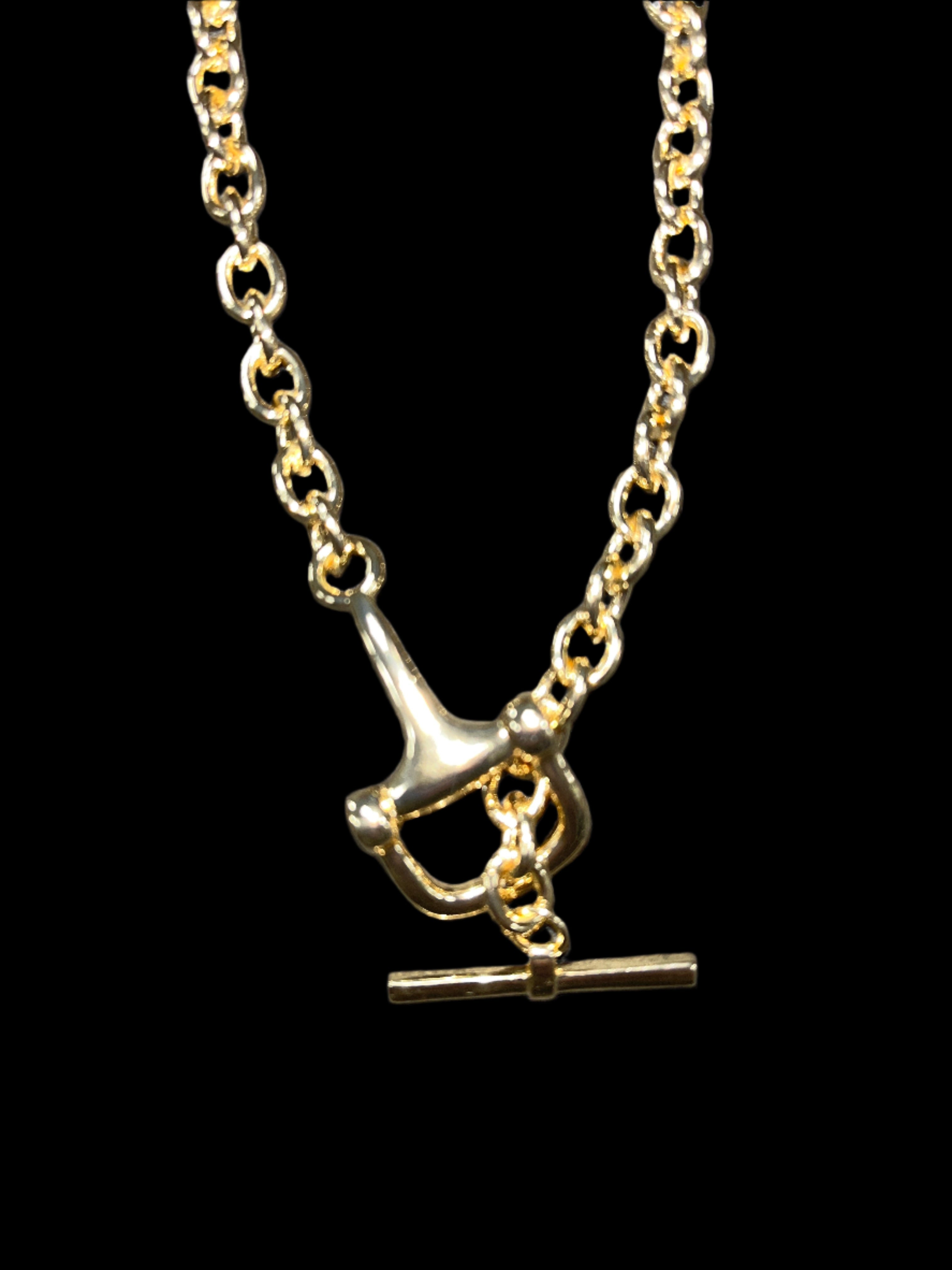 CHUNKY GOLD HORSE BIT TOGGLE NECKLACE