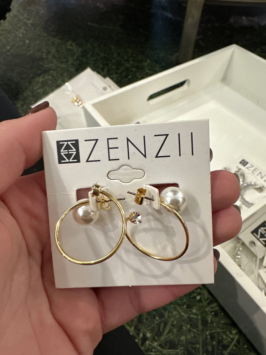 PEARL & CRYSTAL HOOP EARRINGS - GOLD/PRL