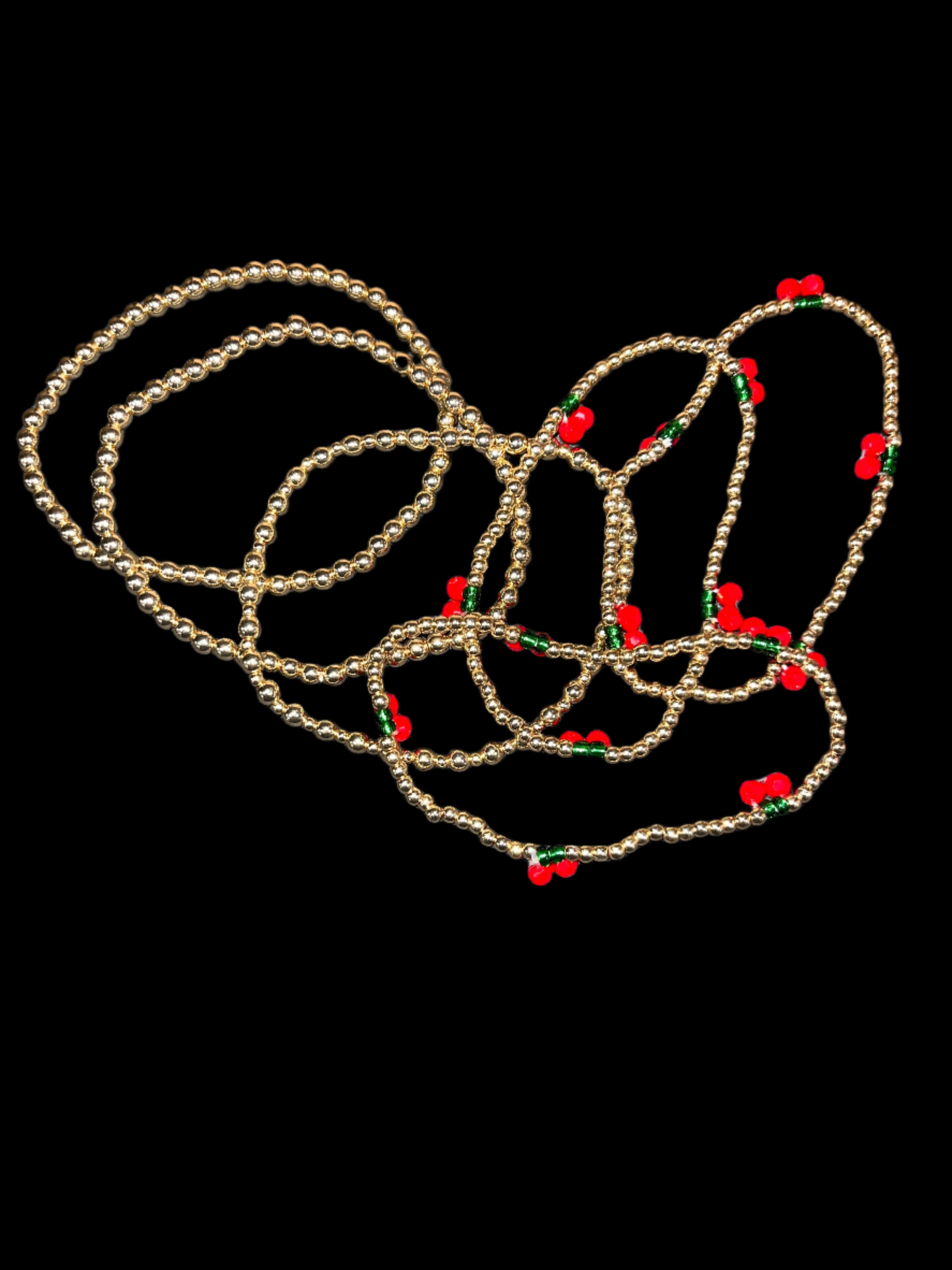 GOLD 6PC BRACELET STACK WITH CHERRIES