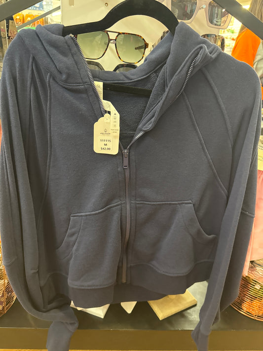 CROPPED HOODIE JACKET - NAVY - S