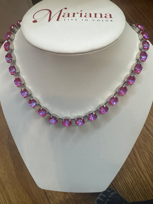 SLVR-HOT PINK CRYSTAL-NECKLACE