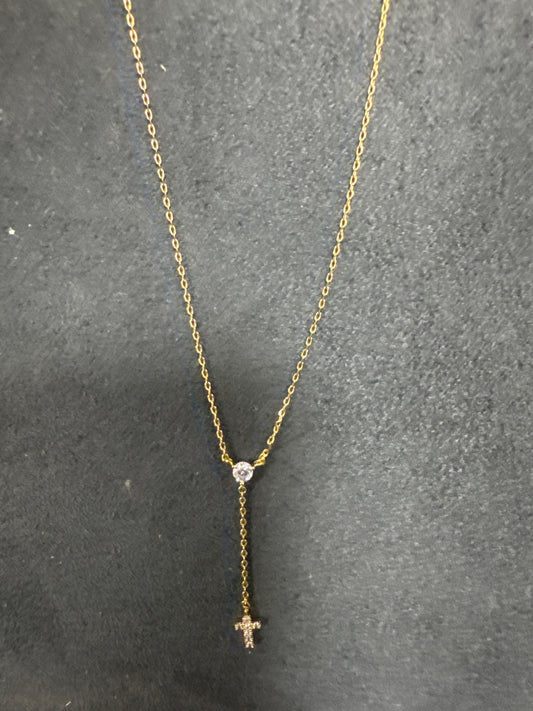 DELICATE CHAIN W/CRYSTAL & DROP CHAIN W/CROSS