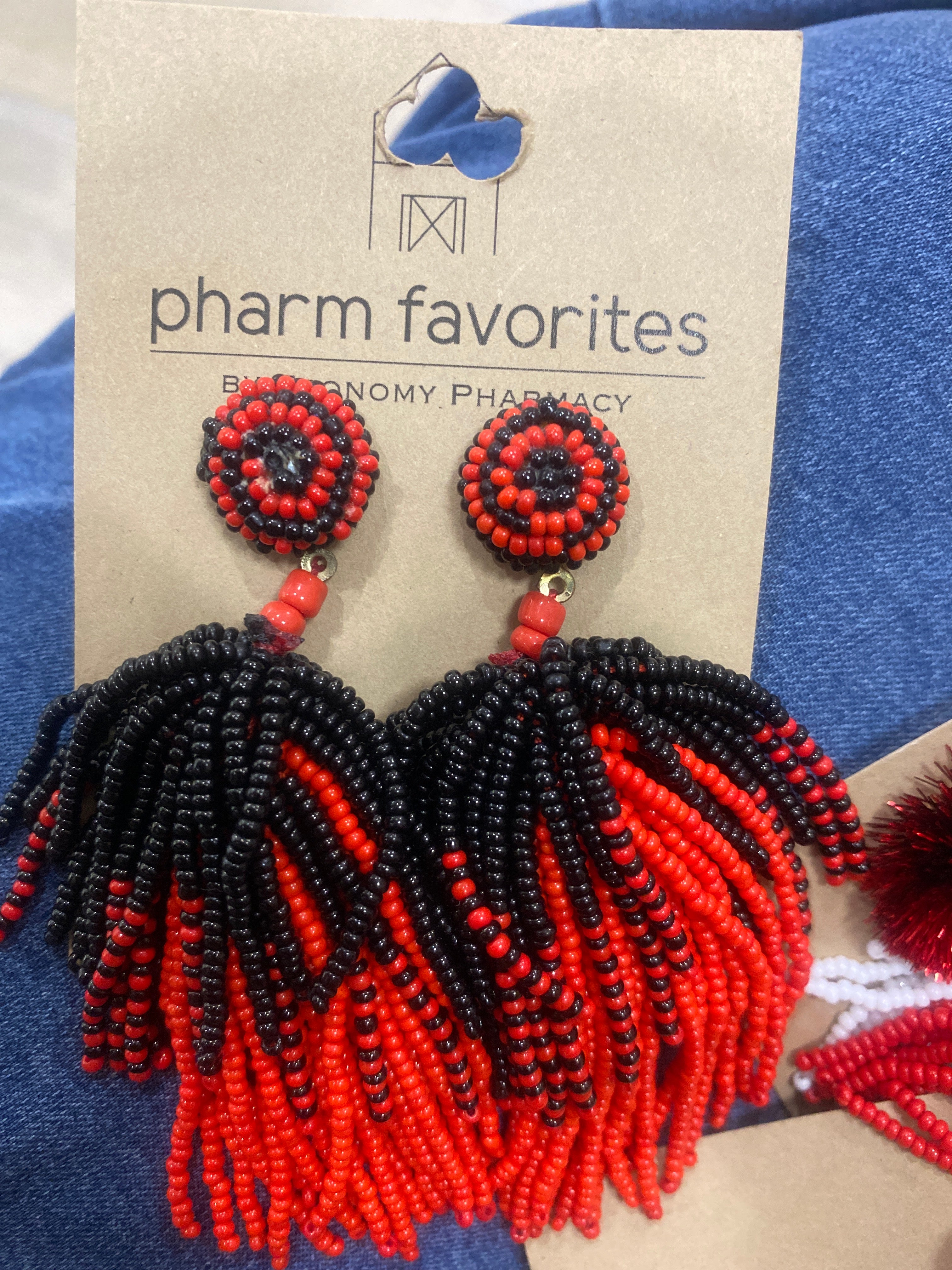 BLACK & RED BEADED TASSEL EARRINGS
