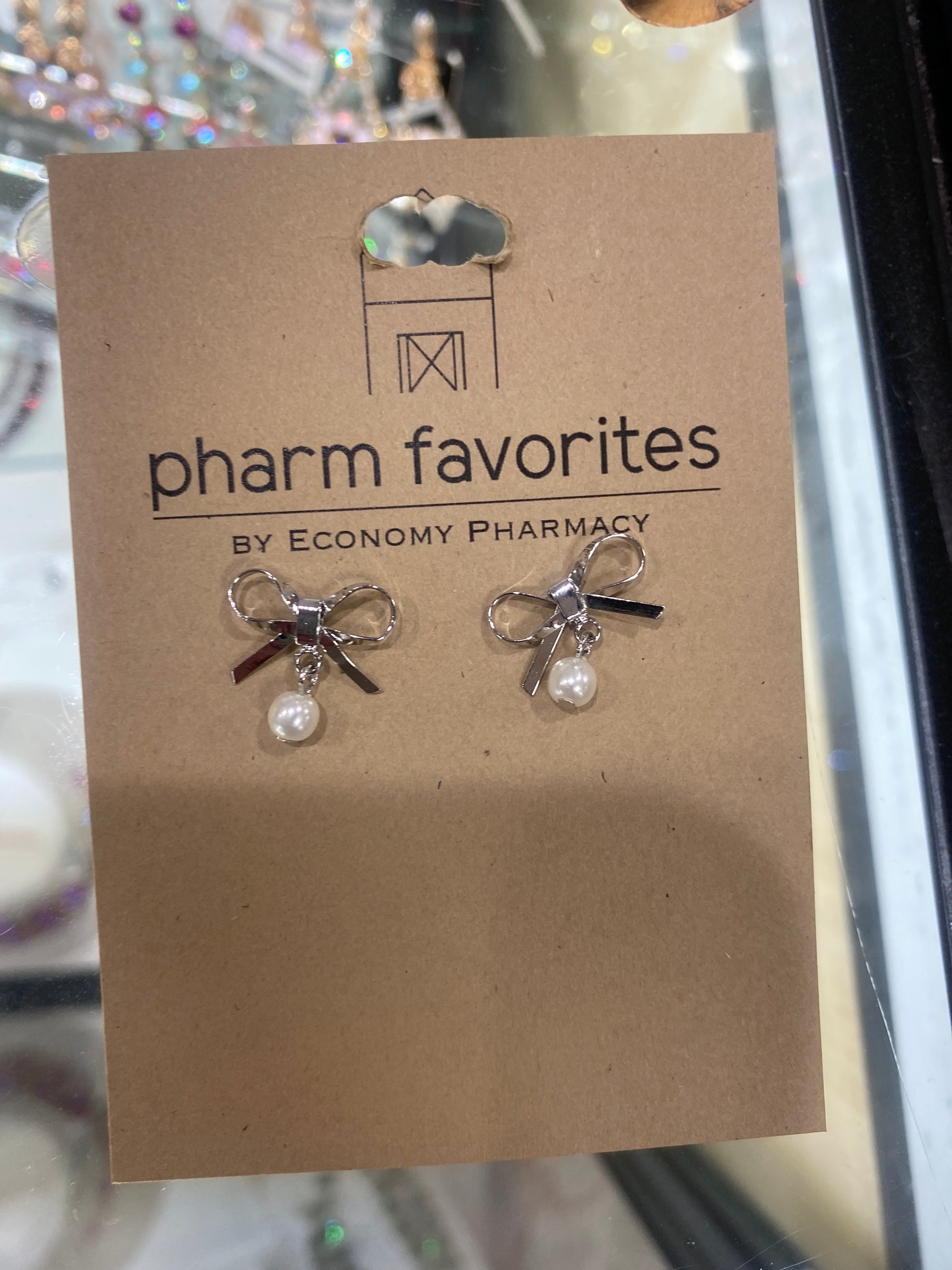 SILVER BOW EARRINGS W/PEARL DROP - Pharm Favorites by Economy Pharmacy