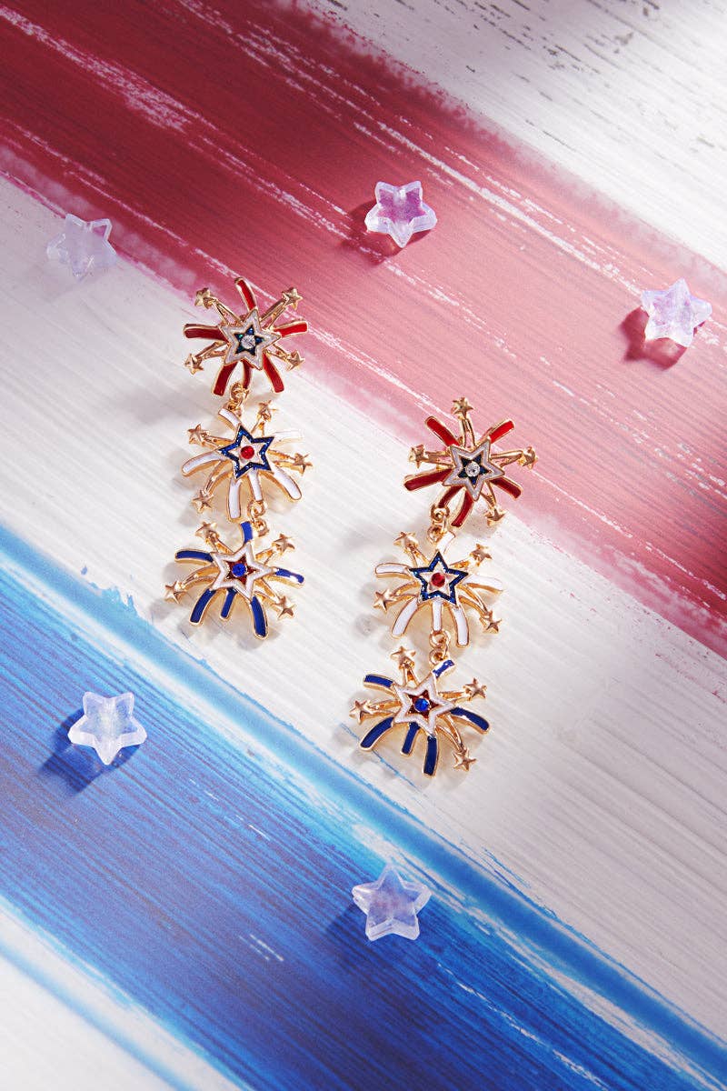 Fireworks American Flag Bling Enamel Post Earrings