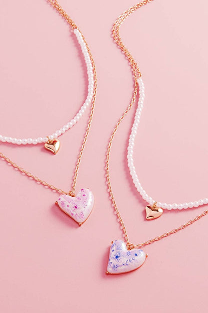 Heart Pearl W Flower 2 Layered Necklace