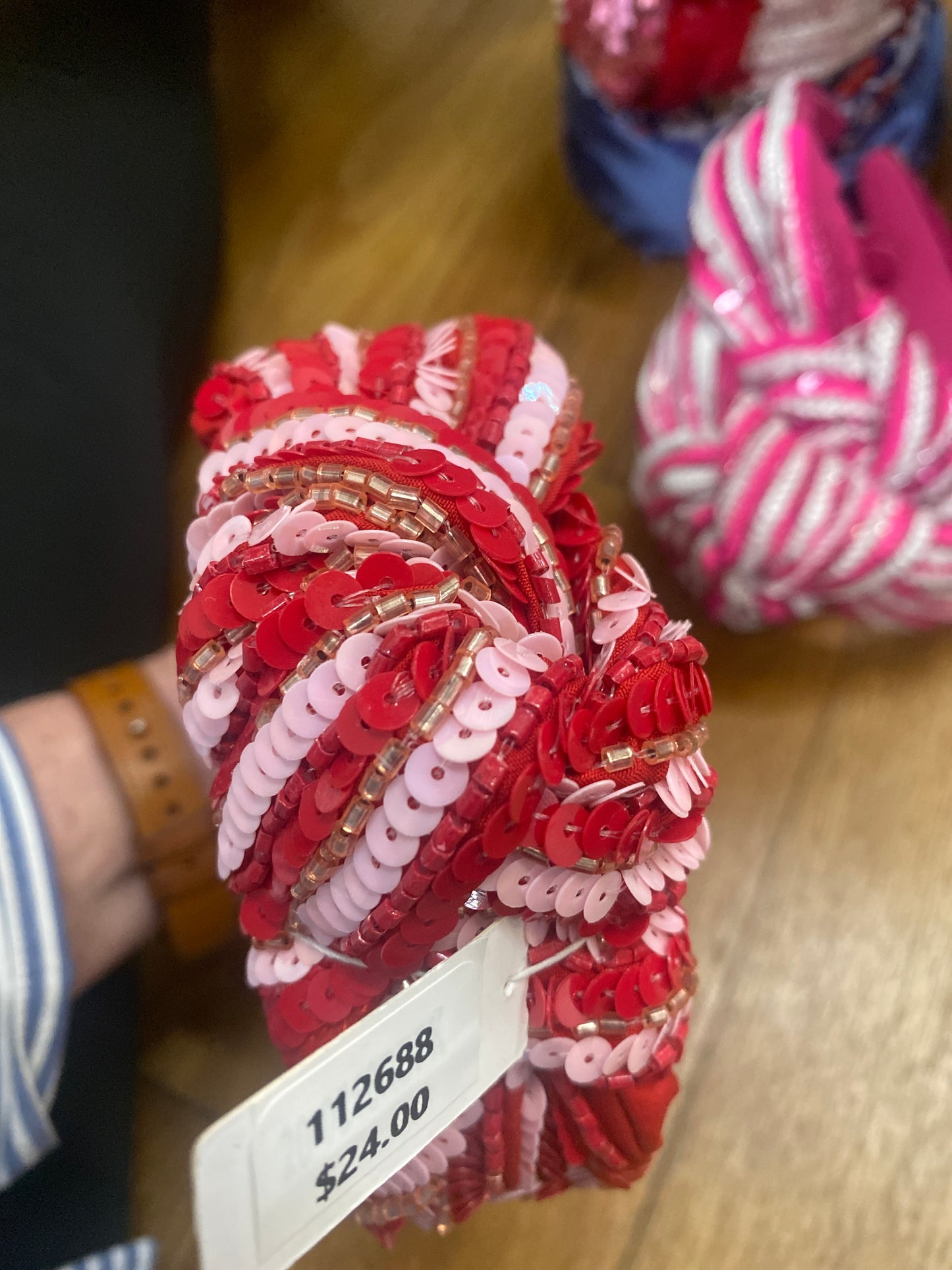 RED/PINK STRIPE SEQUIN HEADBAND
