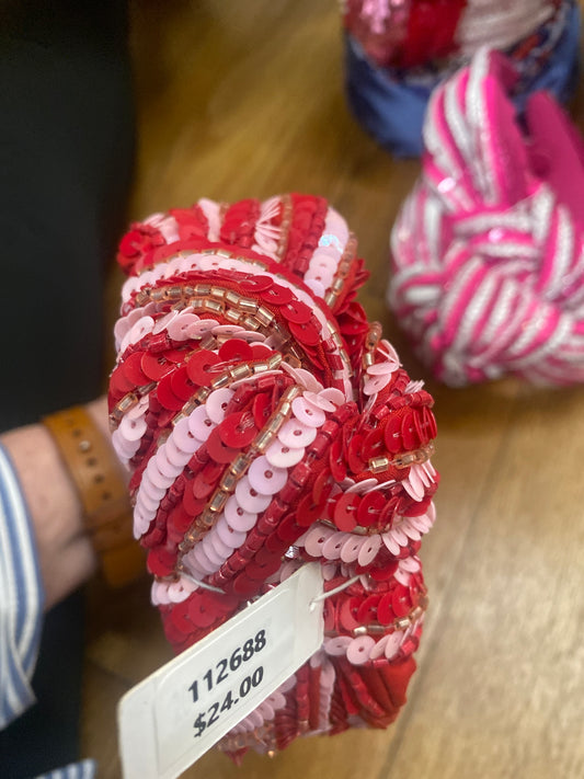 RED/PINK STRIPE SEQUIN HEADBAND