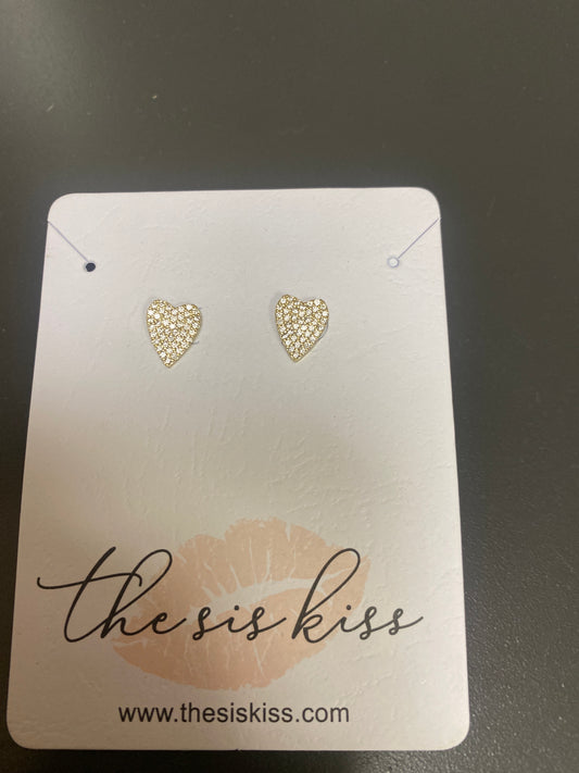 MOODY HEART STUDS - CLEAR CRYSTALS - GOLD