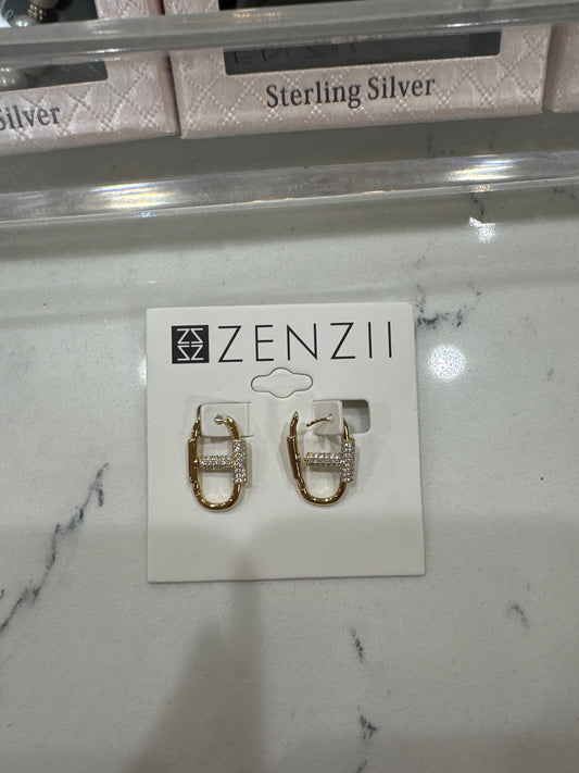 PAVE MARINER LINK HOOP EARRINGS - GOLD