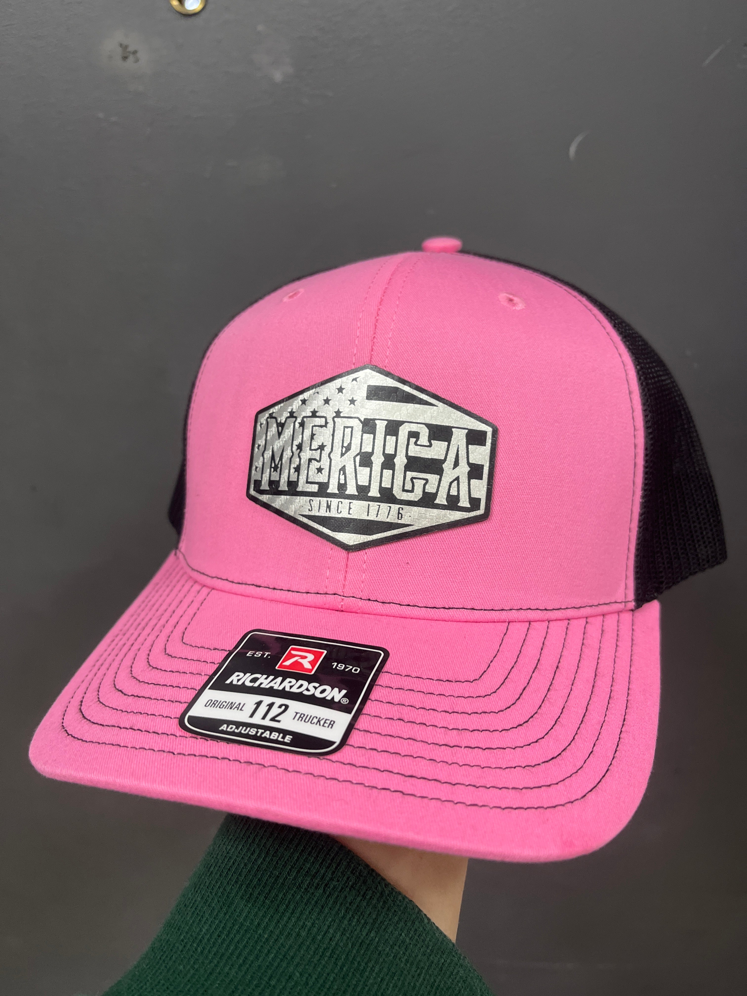 PINK/BLACK HAT - MERICA SILVER PATCH