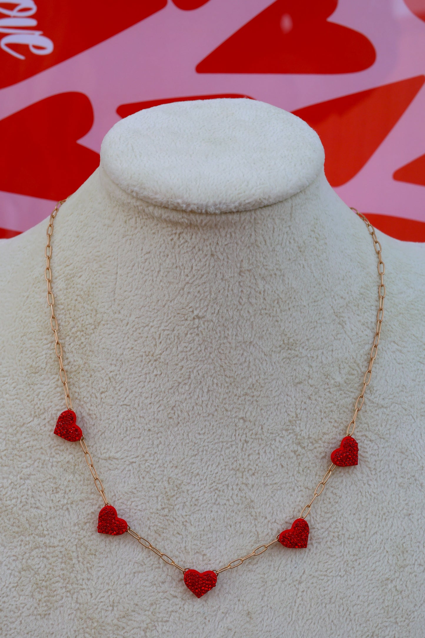 PEYTON CZ HEARTS NECKLACE - RED