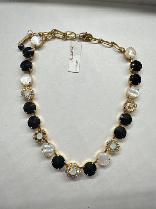 MARIANA NECKLACE-GLD-LG CLSTRS&STONES BLK/WHT/CLR