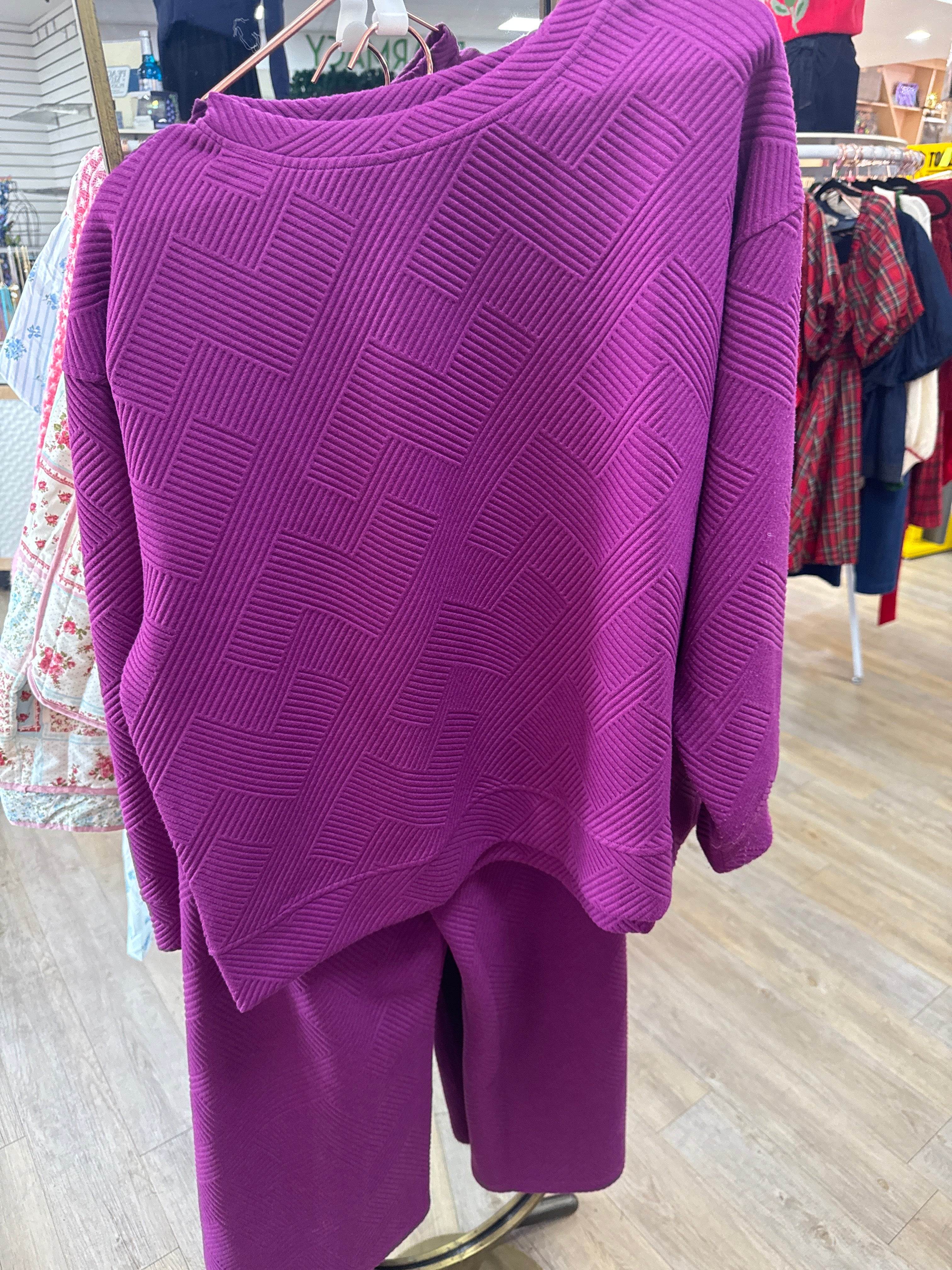 QUILTED 2 PC PANT SET - MAGENTA