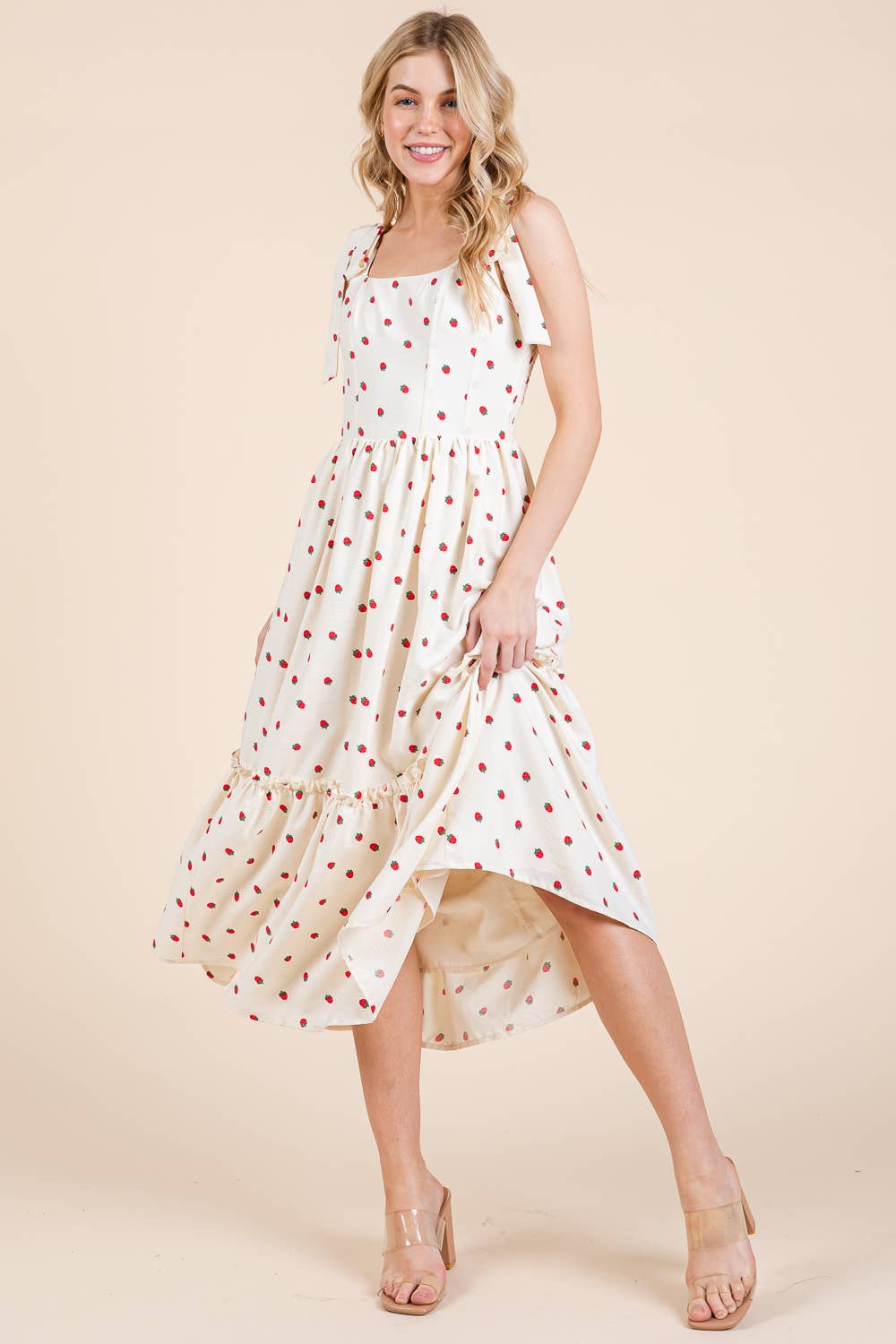 STRAWBERRY TIERED MIDI SUNDRESS