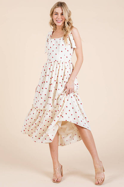 STRAWBERRY TIERED MIDI SUNDRESS
