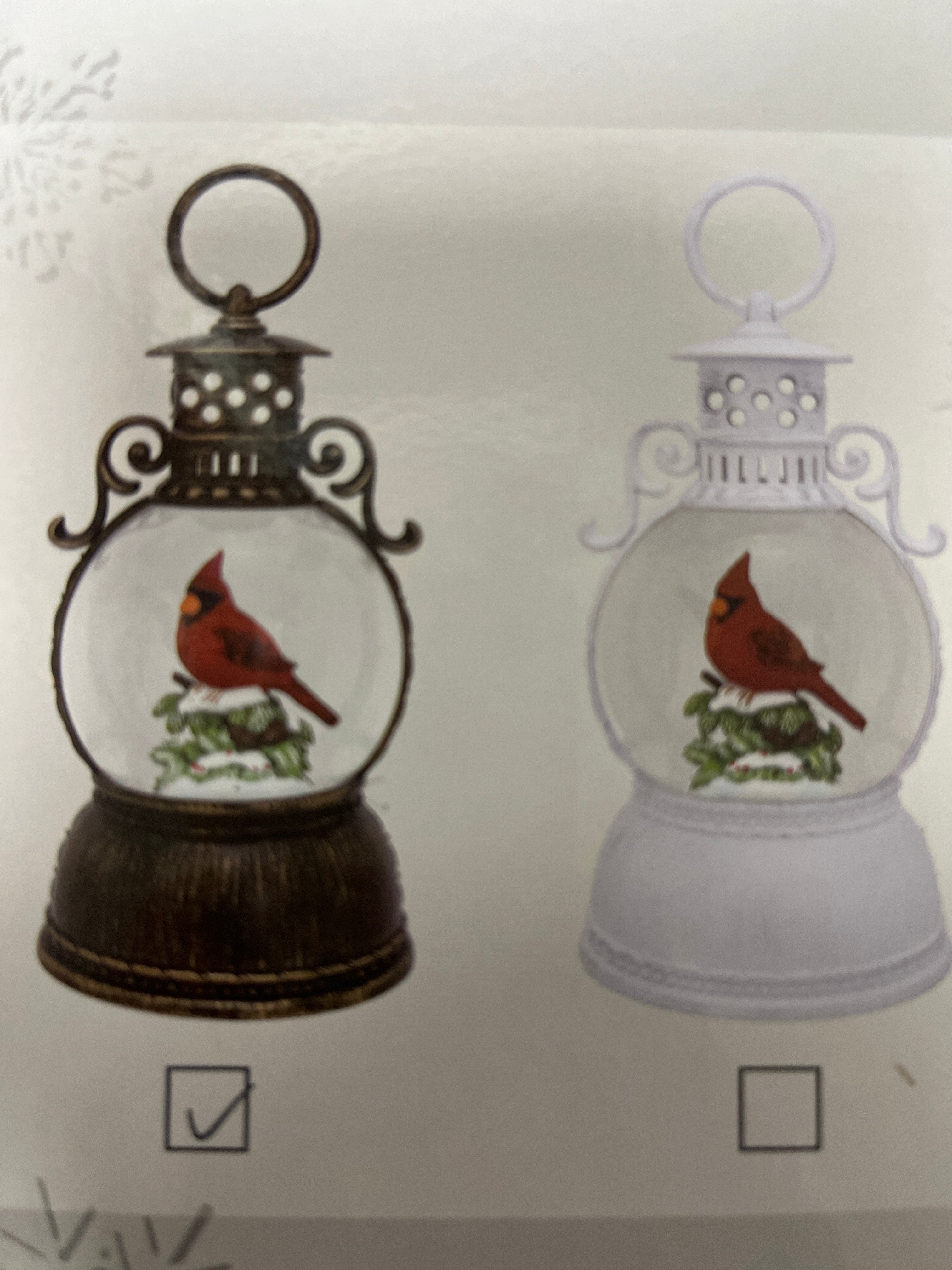 9.375" CARDINAL ON HOLLY & PINE GLITTER LANTERN - ASSORTED
