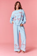 LIGHT BLUE 2 PIECE SWEATSUIT WITH RED/WHITE BOW CORD DETAIL