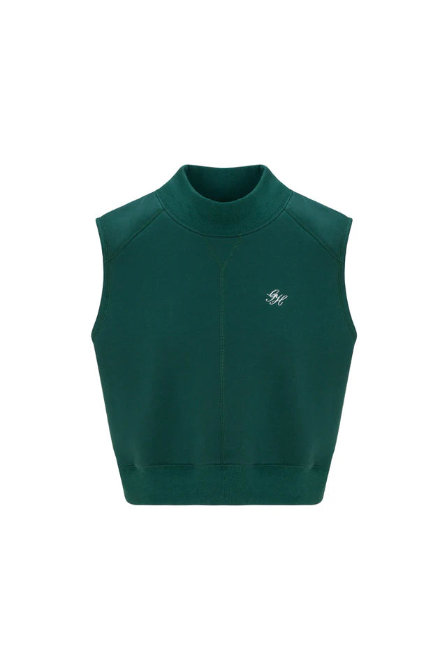 HUNTER GREEN MOCK NECK SLEEVELESS TOP 2.0