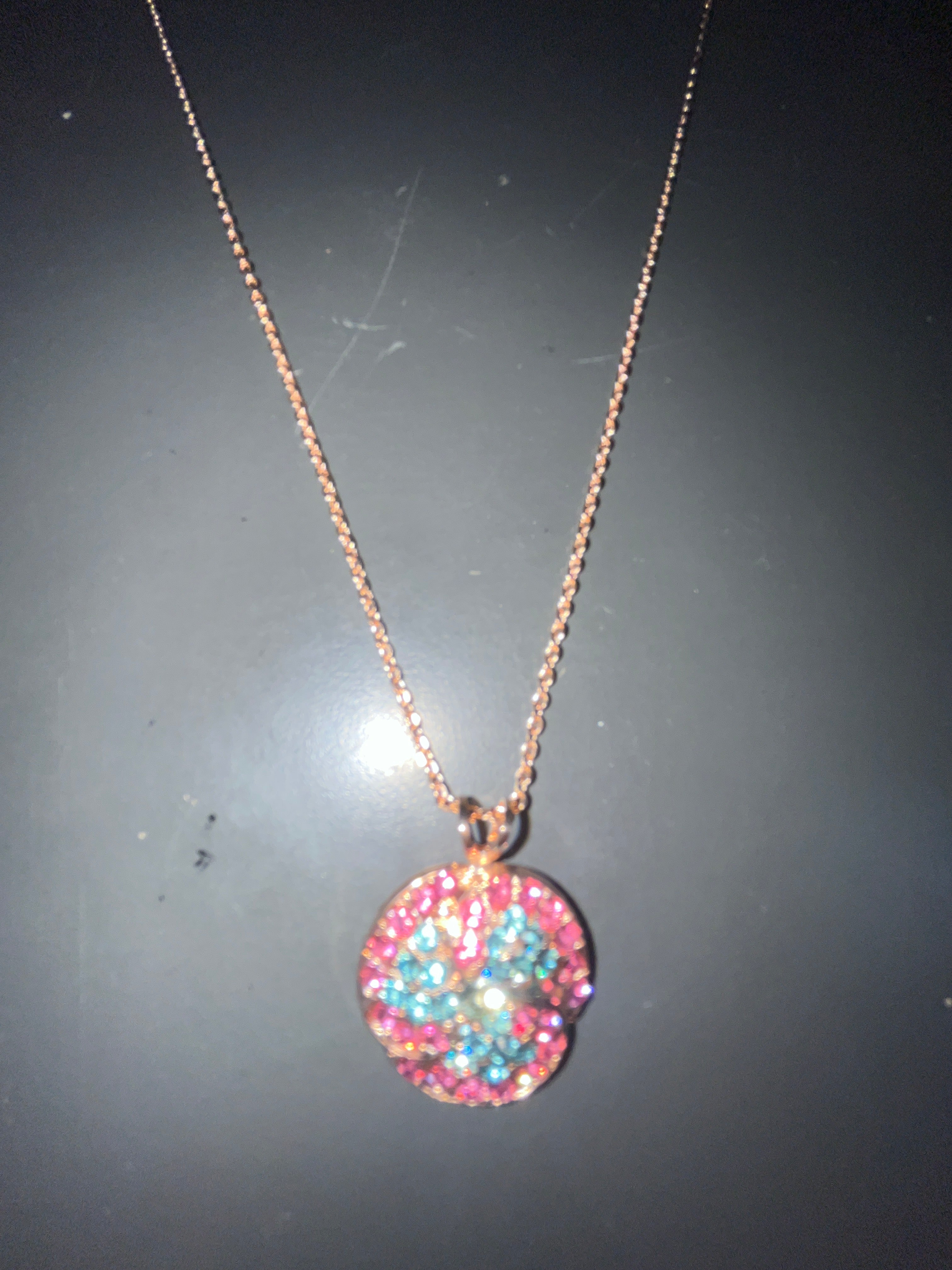 MARIANA - NECKLACE - ROSE GOLD - PINK AND TURQUOISE MEDALLION