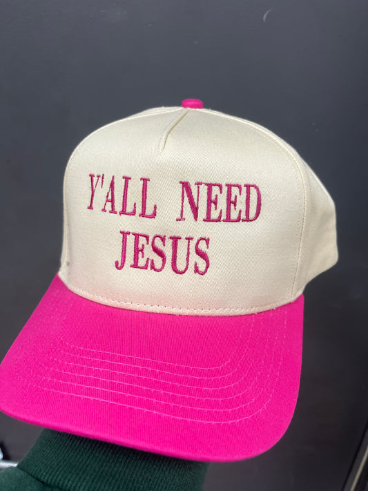 IVORY/HOT PINK HAT - Y'ALL NEED JESUS (Copy)