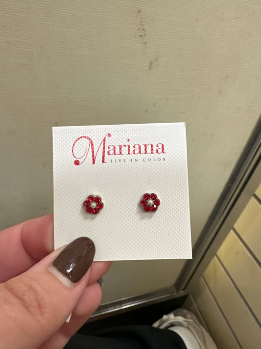 MARIANA EARRINGS -SLVR - SM FLOWER RED & PEARL