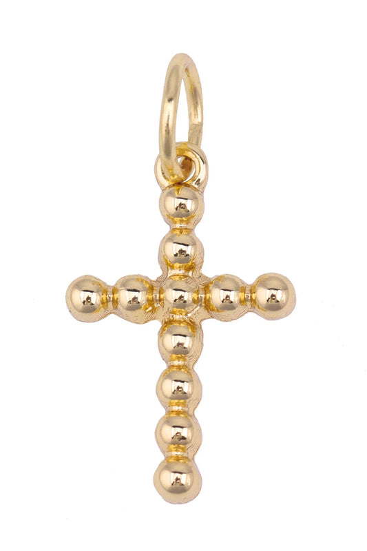 BEADED CROSS PENDANT CHARM - GOLD