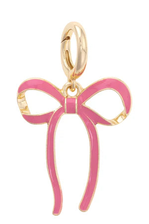 TIED BOW ENAMEL PENDANT CHARM - PINK