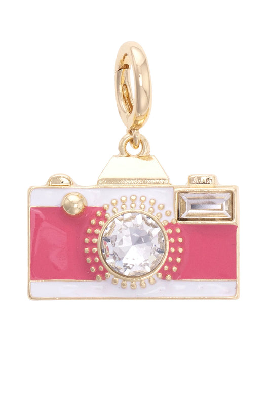 RHINESTONE CAMERA PENDANT CHARM - PINK