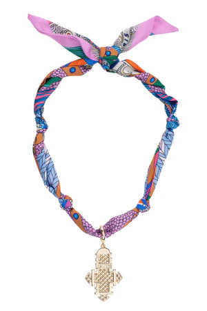 NOELLE ETHIOPIAN CROSS SCARF NECKLACE - MULTI
