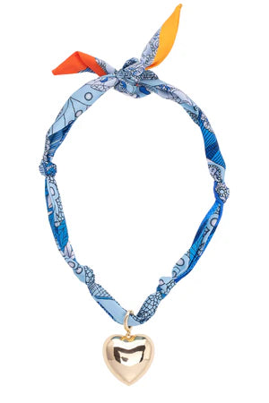 GABBY PUFFY HEART SCARF NECKLACE - AQUA/WHITE