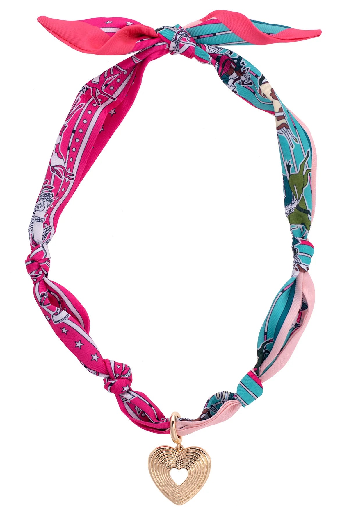 SOPHIA GLOWING HEART SCARF NECKLACE IN FUCHSIA, TURQUOISE & WHITE