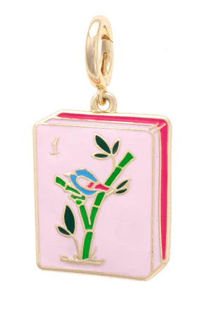 MAHJONG ENAMEL TILE PENDANT CHARM - LIGHT PINK