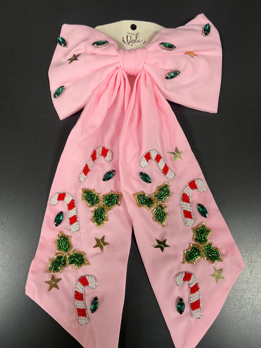CANDY CANE  HAIR BOW - PINK