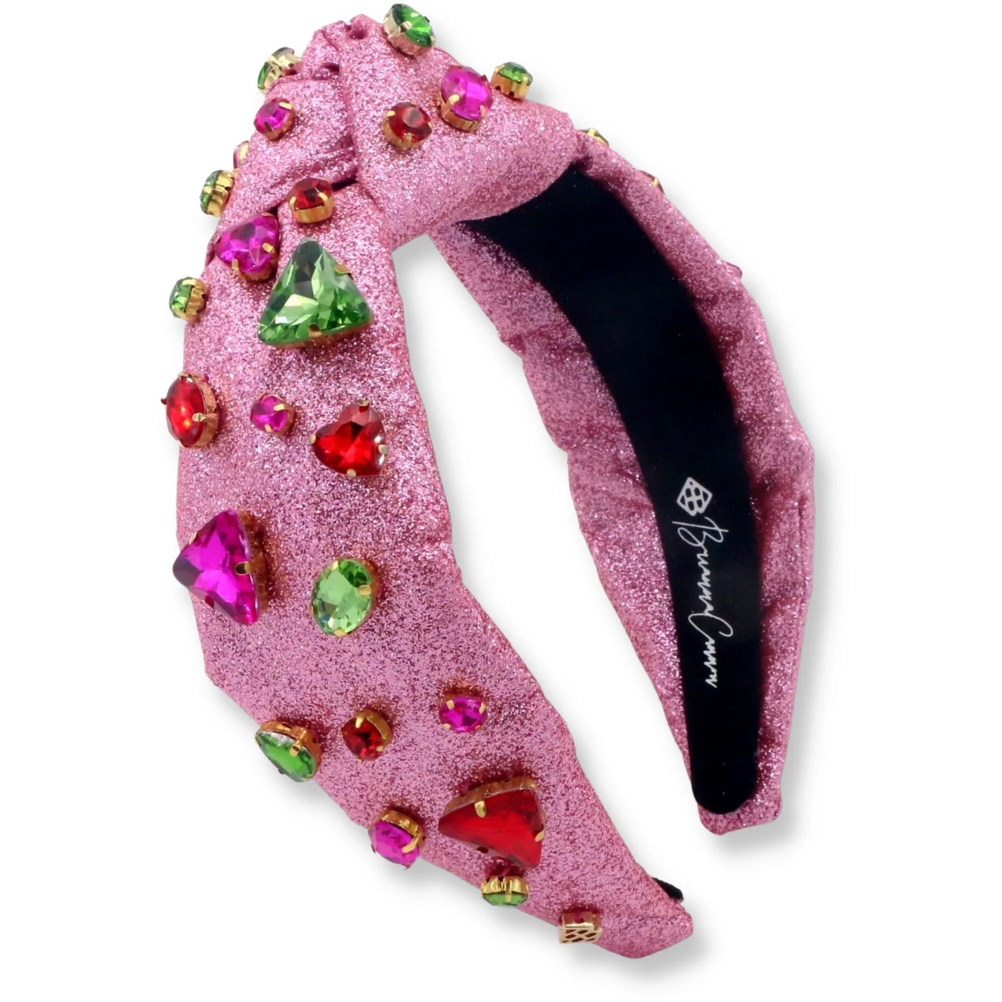 Brianna Cannon Pink Sparkle Headband with Red and Green Crystals
