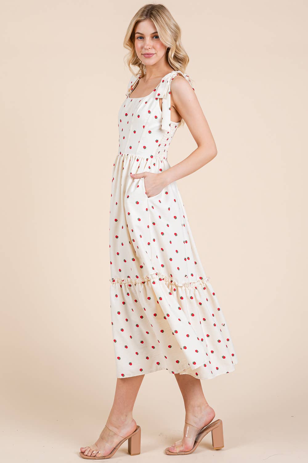 STRAWBERRY TIERED MIDI SUNDRESS