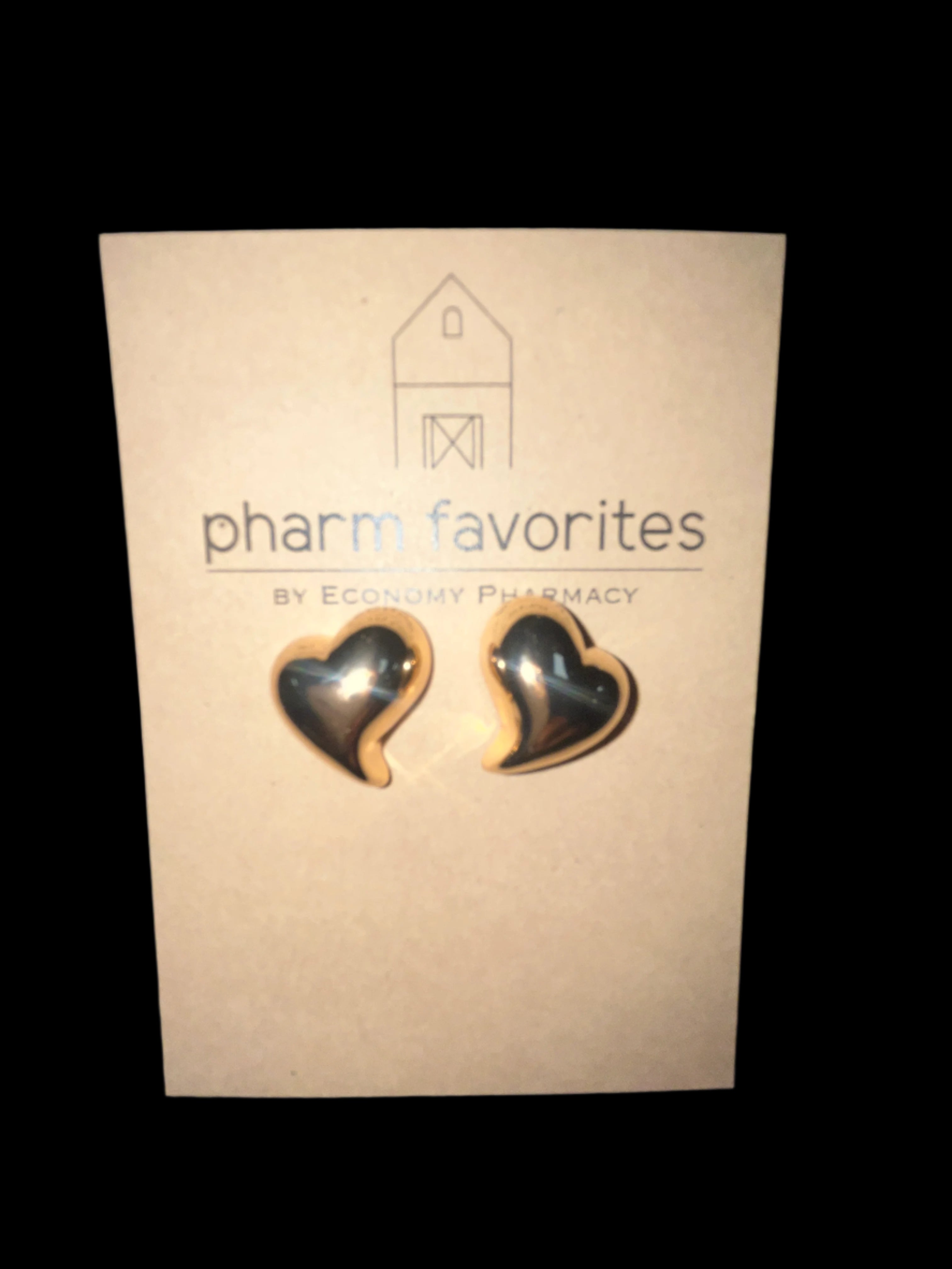 GOLD SWIRT TAIL PUFFY HEART STUD EARRINGS
