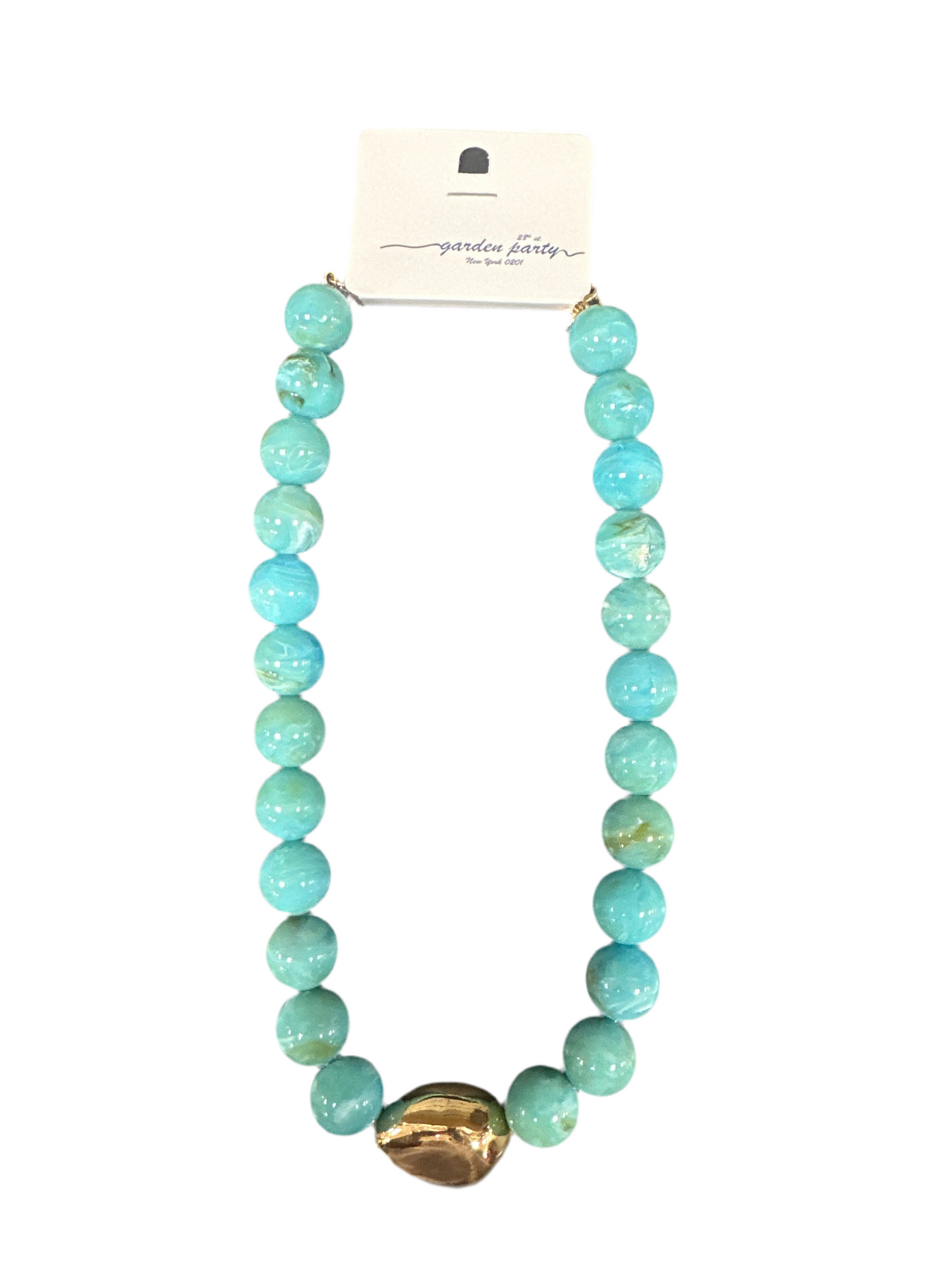 Turquoise Beaded with Gold Flat Beaded Accent Necklace