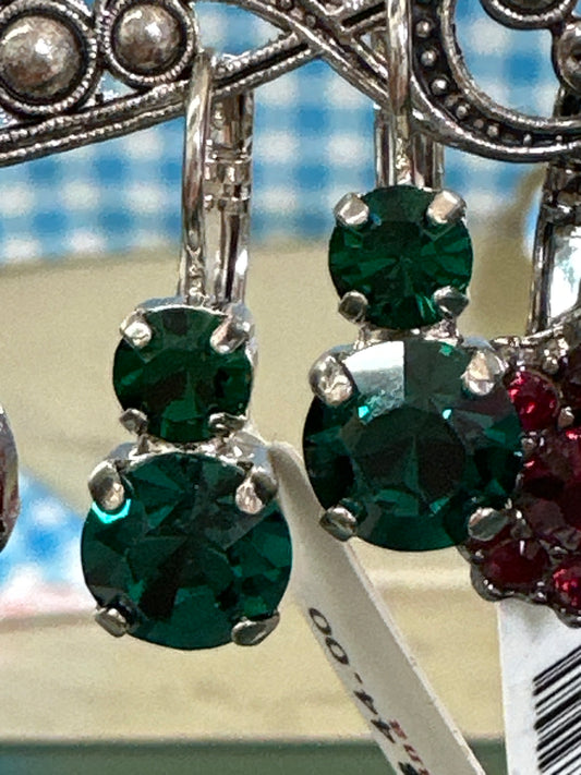 MARIANA EARRINGS - SLVR - 2 GREEN CRYSTALS