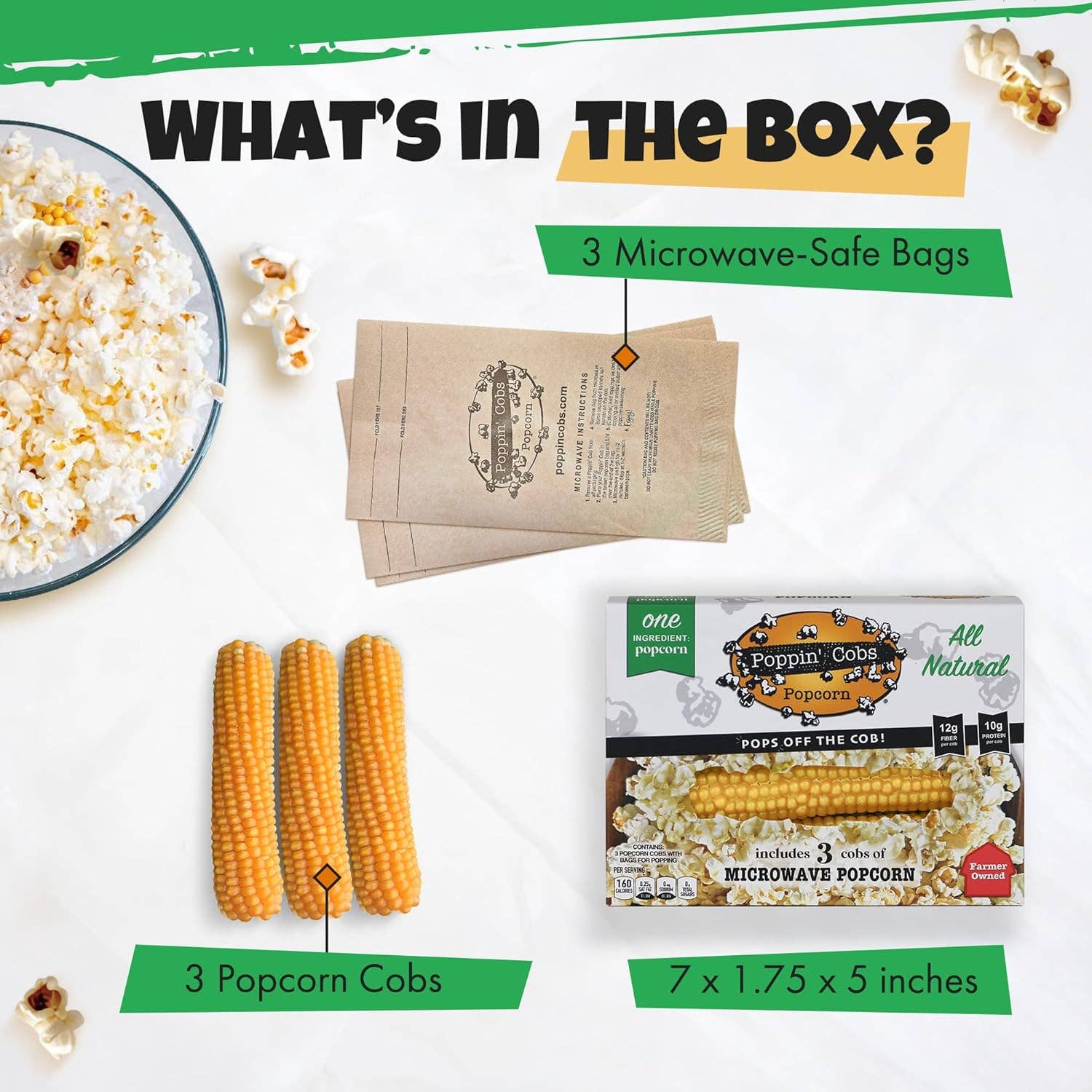 Popcorn on the Cob - Poppin Cobs Microwave Popcorn - 3 Pack