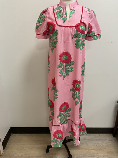 PINK MAXI DRESS WITH RED FLORAL