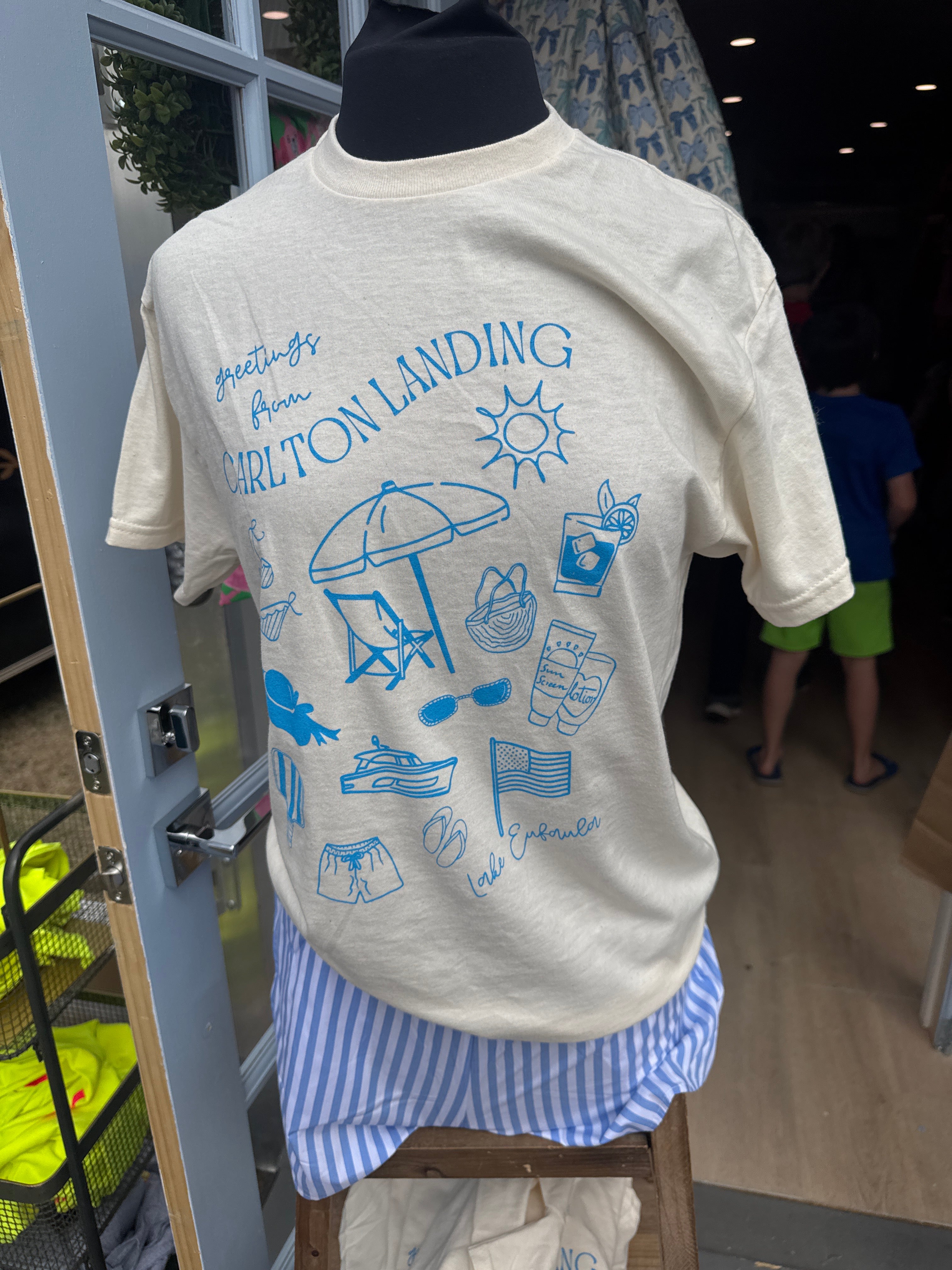 Off White Carlton Landing Tee w/ Blue Lake Icons