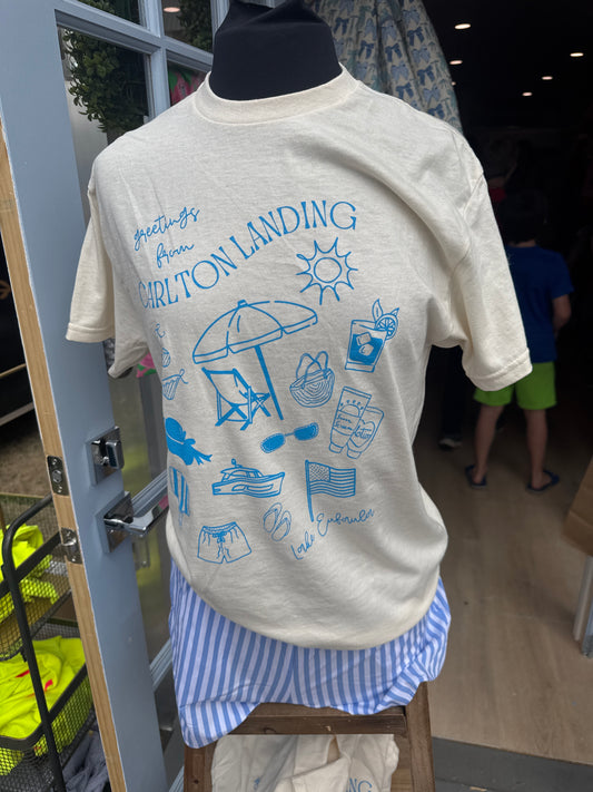 Off White Carlton Landing Tee w/ Blue Lake Icons