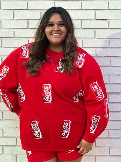 QUEEN OF SPARKLES RED COKE CAN SWEATSHIRT AND SHORTS SET